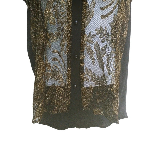 Sheer Black and Gold Sleeveless Button Down Blouse S - Picture 3 of 6